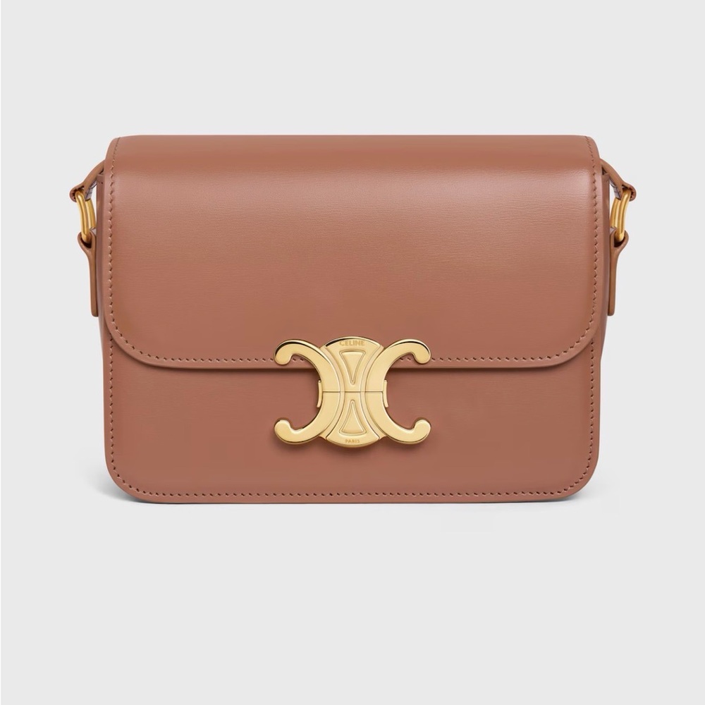 Authentic Celine Teen Triomphe in Shiny Calfskin Bronze